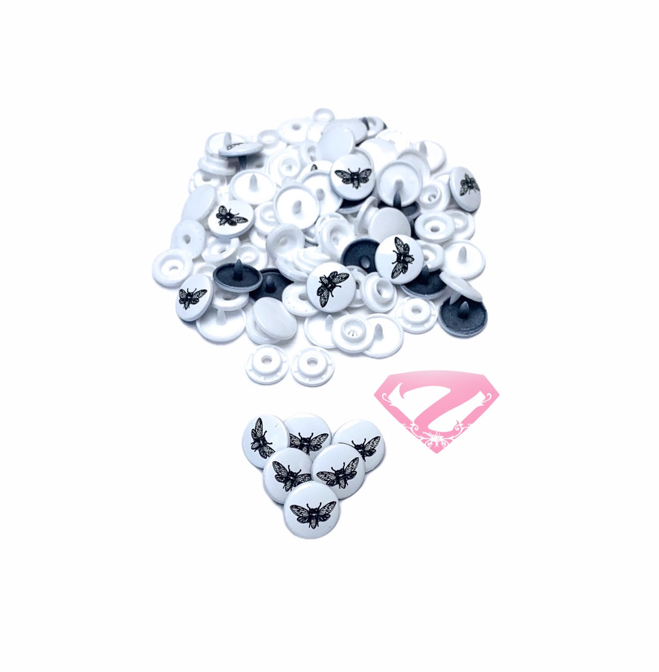 Snaps - Moth Two Tone Engraved (White)
